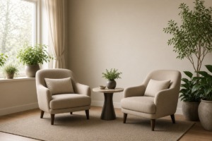 Calm therapy room with two armchairs, a setting for dual diagnosis treatment in Tarzana