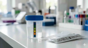 Medical drug testing kit with a collection cup