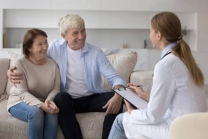 Compassionate one-on-one therapy session on a tranquil outdoor patio at a private residential rehab in Los Angeles