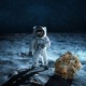 Astronaut on the moon with a marijuana moon rock