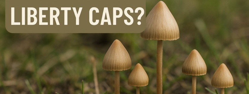 liberty cap mushrooms (Psilocybe semilanceata) growing in the woods
